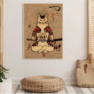 Art mural représentant un chat dans un style Yakuza