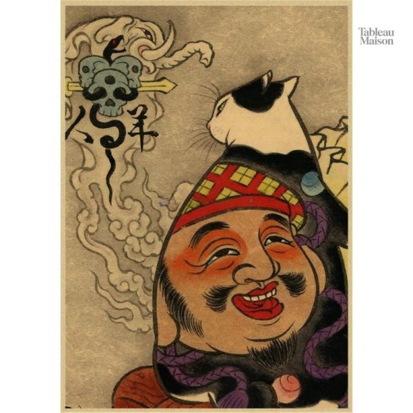 Tableau japonais illustrant un chat emblématique