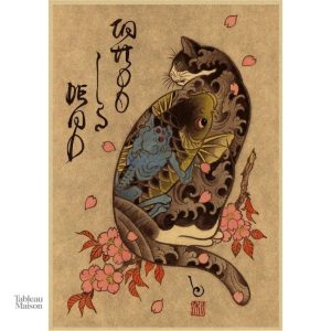 Œuvre d'art chat inspirée par la culture japonaise