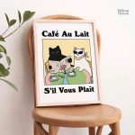 Tableau représentant des chats dans un café animé