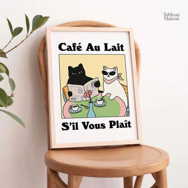 Tableau représentant des chats dans un café animé