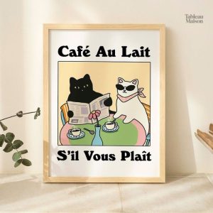 Illustration de chats dégustant des boissons au café
