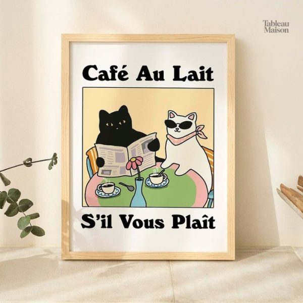 Illustration de chats dégustant des boissons au café