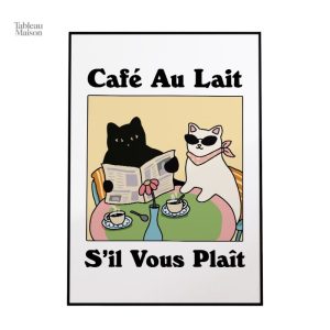 Œuvre sur le thème des chats, ambiance de café convivial