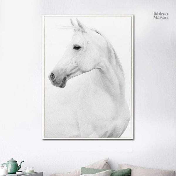 Tableau représentant un cheval blanc majestueux