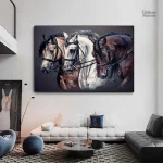 Illustration artistique d'un cheval de trait en mouvement