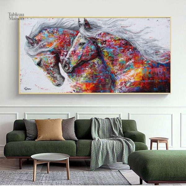 Tableau multicolore représentant un cheval artistique