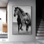 Tableau cheval noir en peinture moderne