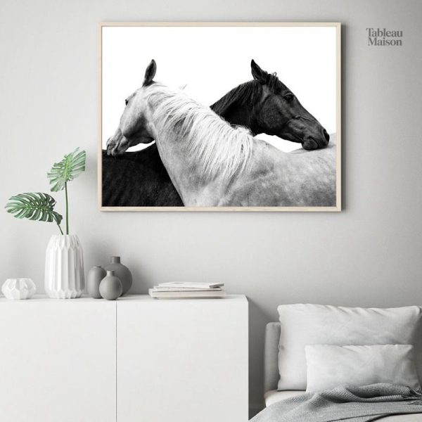 Tableau cheval noir et blanc artistique