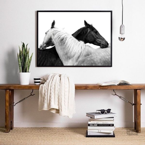 Illustration d'un cheval en noir et blanc