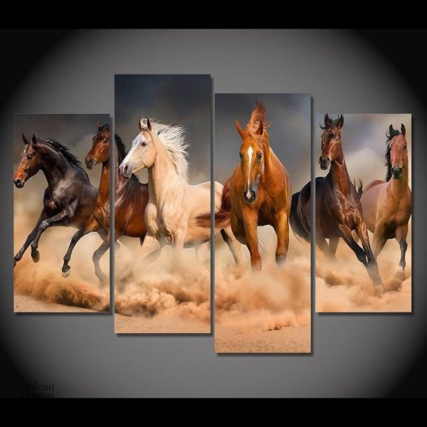 Détail d'un tableau représentant des chevaux sauvages en liberté