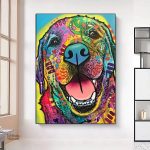 Tableau multicolore représentant un chien artistique