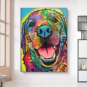 Tableau multicolore représentant un chien artistique