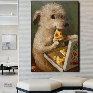 Tableau Chien qui Mange de la Pizza