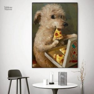 Art mural amusant : un chien savourant une pizza