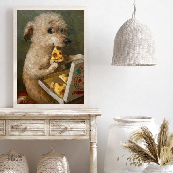 Illustration d'un chien joyeux avec une part de pizza