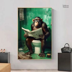 Art mural amusant avec chimpanzé dans les toilettes