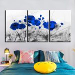 Tableau représentant des coquelicots bleus en peinture