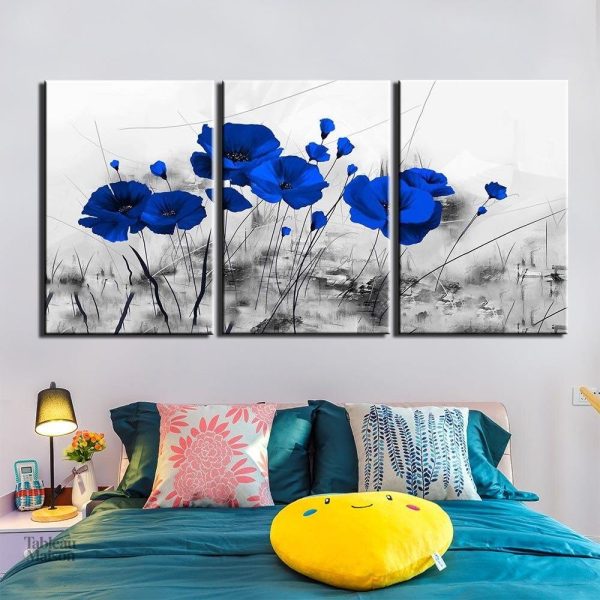 Tableau représentant des coquelicots bleus en peinture