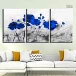 Œuvre d'art moderne avec coquelicots bleus en toile