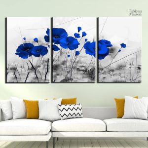 Œuvre d'art moderne avec coquelicots bleus en toile