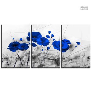 Tableau floral, coquelicots bleus sur fond artistique