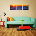 Peinture artistique de paysage montagnard au coucher de soleil
