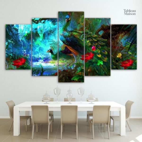 Tableau Couple de paons en couleurs vives