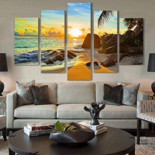 Tableau "Crépuscule sur la plage" pour salle de bain