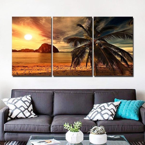Tableau Crépuscule tropical, scène de coucher de soleil vibrant