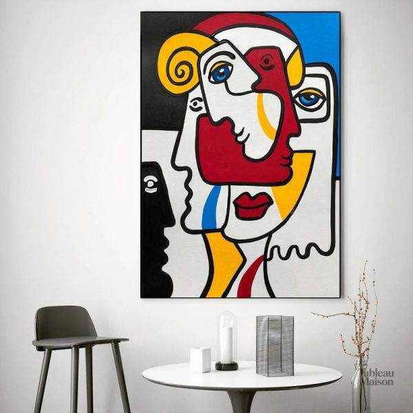 Tableau abstrait aux formes cubistes colorées
