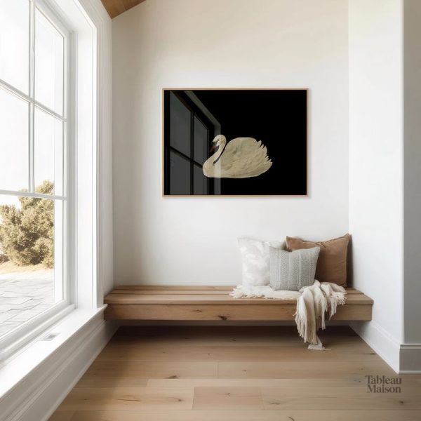 Tableau Cygne Blanc sur Fond Noir