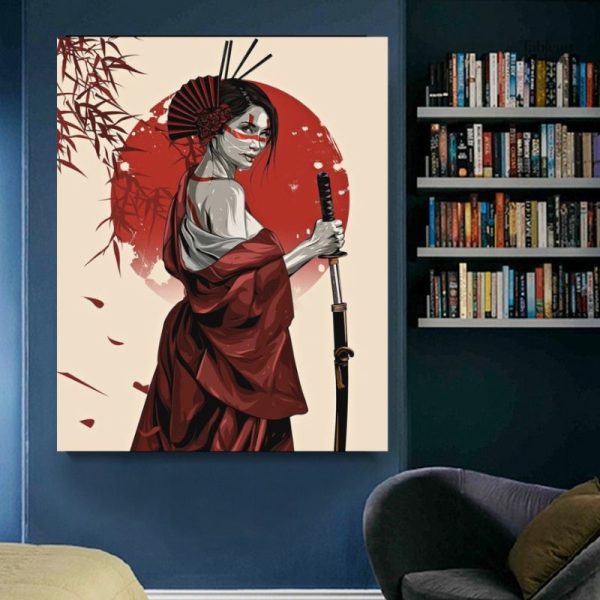 Tableau femme samouraï, illustration artistique unique