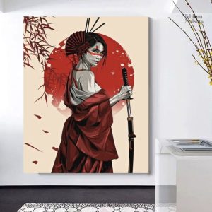 Femme samouraï en action, art mural inspirant