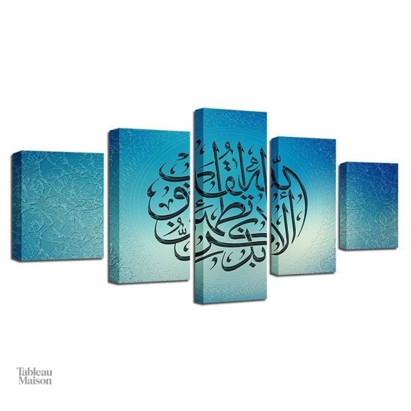 Tableau bleu avec motifs calligraphiques raffinés