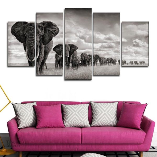 Tableau éléphant représentant une caravane d'éléphants