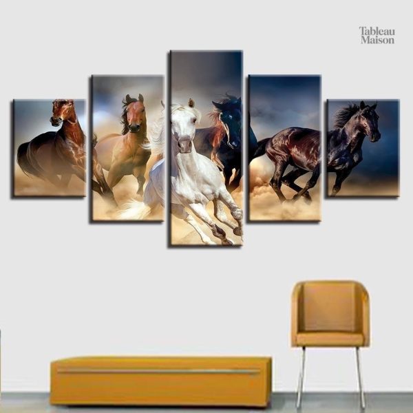 Tableau d'art représentant des chevaux libres dans la nature