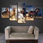 Tableau de chevaux en mouvement, capturant leur énergie