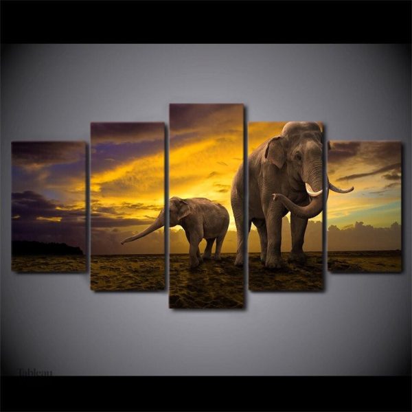Tableau Éléphants, mère et fils en art mural inspirant