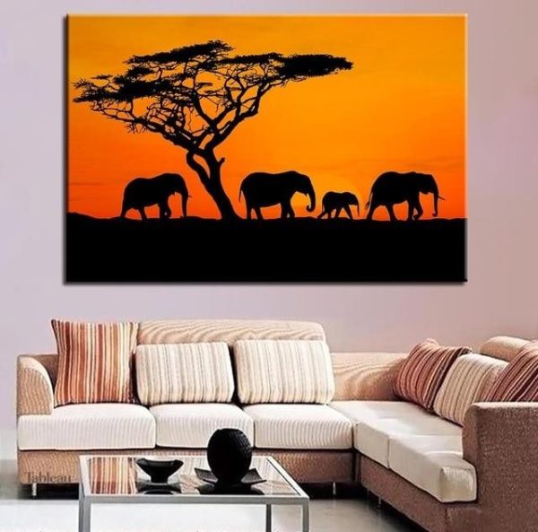 Tableau éléphant sauvage en décor artistique