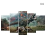 Détails du tableau avec dinosaures et paysages préhistoriques