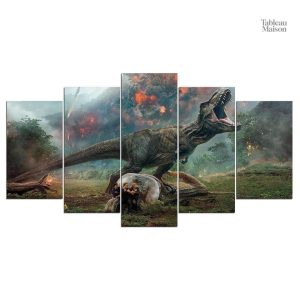 Détails du tableau avec dinosaures et paysages préhistoriques