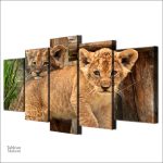 Tableau coloré représentant des lionceaux adorables