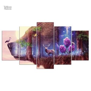 Décoration murale forêt, tableau représentant un ours majestueux