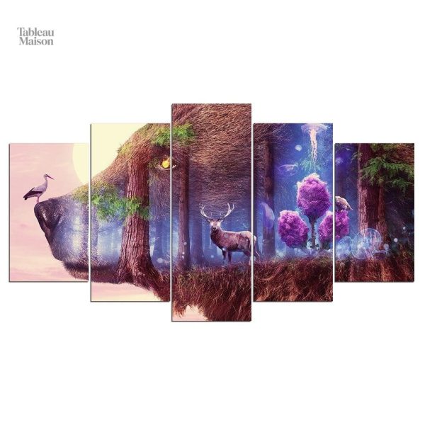 Décoration murale forêt, tableau représentant un ours majestueux