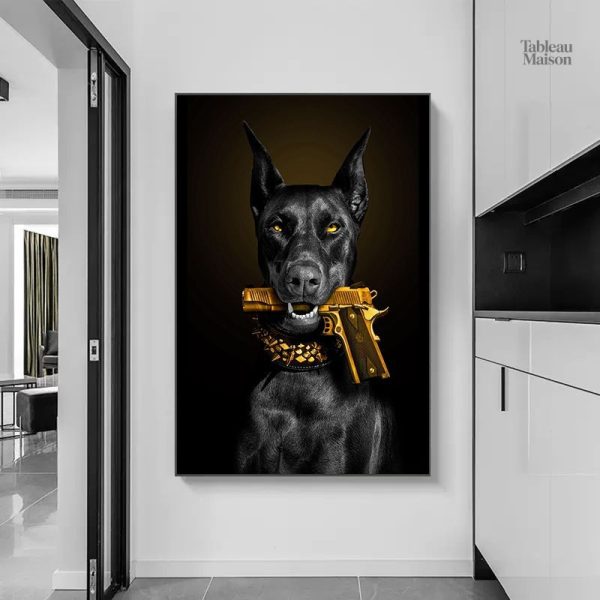 Art mural représentant un Dobermann stylisé en couleurs vives