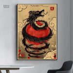 Art mural japonais représentant un dragon symbolique