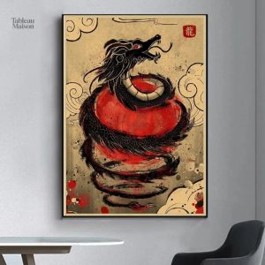 Art mural japonais représentant un dragon symbolique