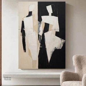 Tableau abstrait noir et blanc moderne