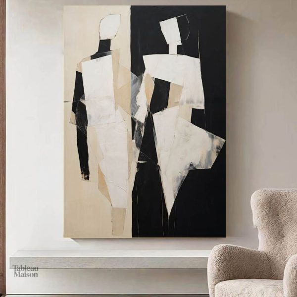 Tableau abstrait noir et blanc moderne